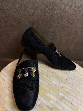 Christian Louboutin Black Ponyskin Medal Loafers